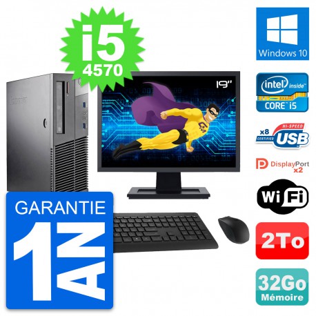 PC Lenovo M93p SFF Ecran 19" Intel i5-4570 RAM 32Go Disque 2To Windows 10 Wifi
