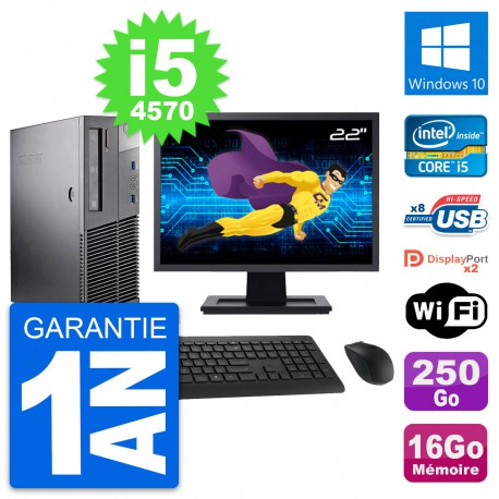 PC Lenovo M93p SFF Ecran 22" Intel i5-4570 RAM 16Go Disque 250Go Windows 10 Wifi