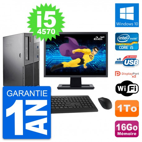 PC Lenovo M93p SFF Ecran 22" Intel i5-4570 RAM 16Go Disque 1To Windows 10 Wifi