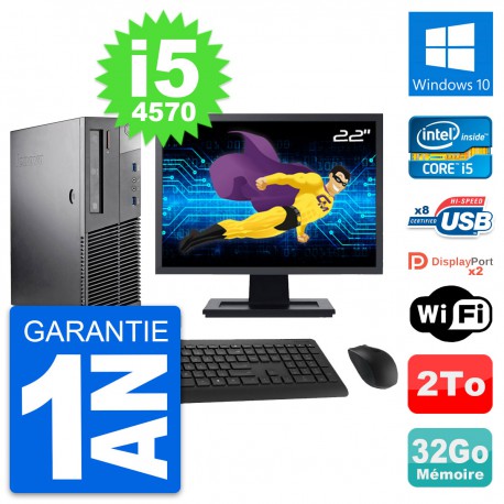 PC Lenovo M93p SFF Ecran 22" Intel i5-4570 RAM 32Go Disque 2To Windows 10 Wifi