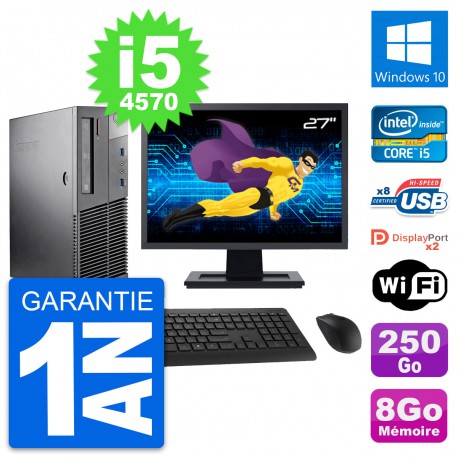 PC Lenovo M93p SFF Ecran 27" Intel i5-4570 RAM 8Go Disque 250Go Windows 10 Wifi
