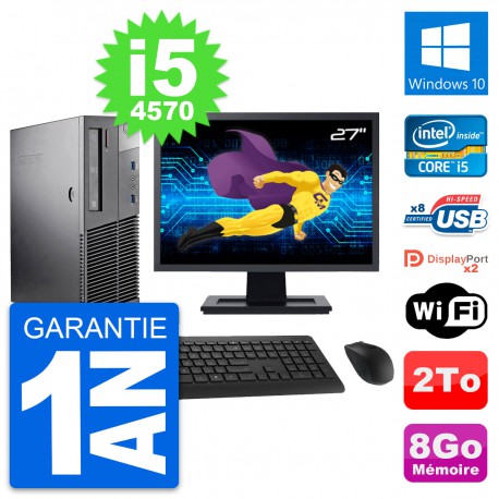 PC Lenovo M93p SFF Ecran 27" Intel i5-4570 RAM 8Go Disque 2To Windows 10 Wifi