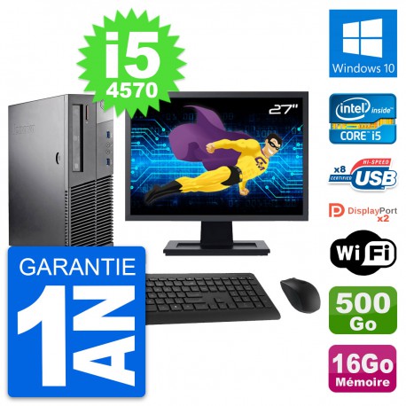 PC Lenovo M93p SFF Ecran 27" Intel i5-4570 RAM 16Go Disque 500Go Windows 10 Wifi