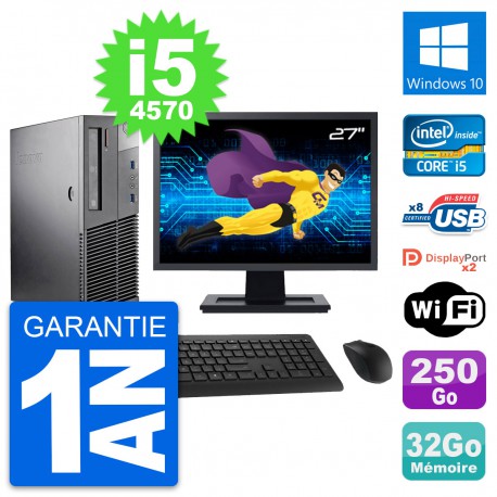 PC Lenovo M93p SFF Ecran 27" Intel i5-4570 RAM 32Go Disque 250Go Windows 10 Wifi