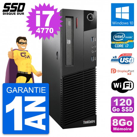 PC Lenovo ThinkCentre M93p SFF Intel i7-4770 RAM 8Go SSD 120Go Windows 10 Wifi