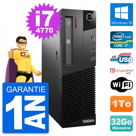 PC Lenovo ThinkCentre M93p SFF Intel i7-4770 RAM 32Go Disque 1To Windows 10 Wifi