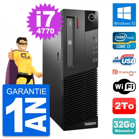 PC Lenovo ThinkCentre M93p SFF Intel i7-4770 RAM 32Go Disque 2To Windows 10 Wifi