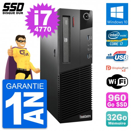 PC Lenovo ThinkCentre M93p SFF Intel i7-4770 RAM 32Go SSD 960Go Windows 10 Wifi