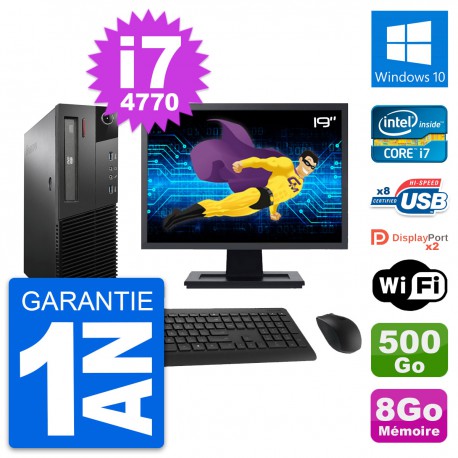 PC Lenovo M93p SFF Ecran 19" Intel i7-4770 RAM 8Go Disque 500Go Windows 10 Wifi