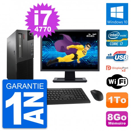 PC Lenovo M93p SFF Ecran 22" Intel i7-4770 RAM 8Go Disque 1To Windows 10 Wifi