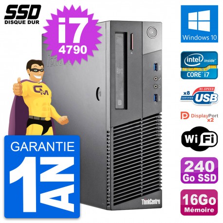 PC Lenovo ThinkCentre M93p SFF Intel i7-4790 RAM 16Go SSD 240Go Windows 10 Wifi