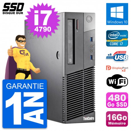 PC Lenovo ThinkCentre M93p SFF Intel i7-4790 RAM 16Go SSD 480Go Windows 10 Wifi