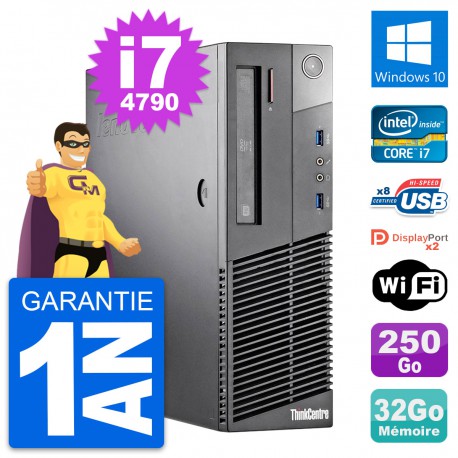PC Lenovo ThinkCentre M93p SFF i7-4790 RAM 32Go Disque 250Go Windows 10 Wifi