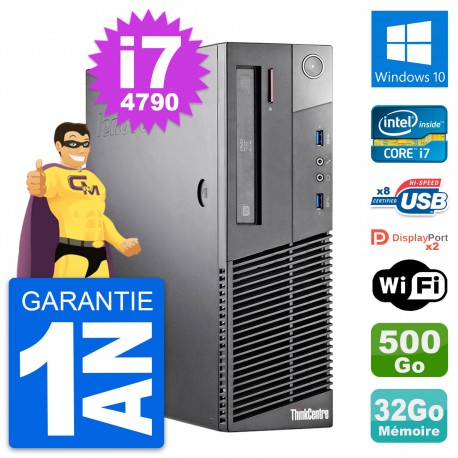 PC Lenovo ThinkCentre M93p SFF i7-4790 RAM 32Go Disque 500Go Windows 10 Wifi