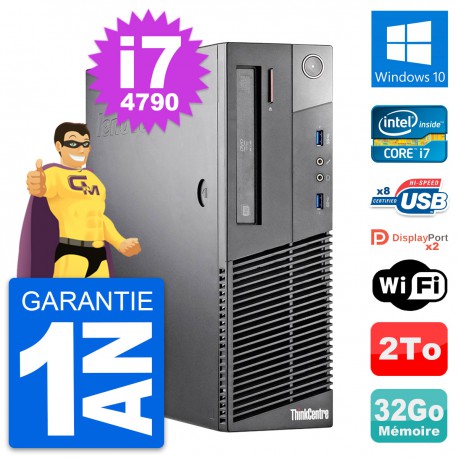PC Lenovo ThinkCentre M93p SFF Intel i7-4790 RAM 32Go Disque 2To Windows 10 Wifi