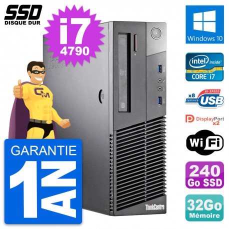 PC Lenovo ThinkCentre M93p SFF Intel i7-4790 RAM 32Go SSD 240Go Windows 10 Wifi