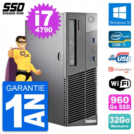 PC Lenovo ThinkCentre M93p SFF Intel i7-4790 RAM 32Go SSD 960Go Windows 10 Wifi