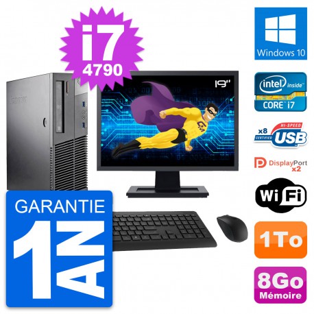 PC Lenovo M93p SFF Ecran 19" Intel i7-4790 RAM 8Go Disque 1To Windows 10 Wifi