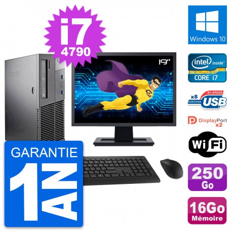 PC Lenovo M93p SFF Ecran 19" Intel i7-4790 RAM 16Go Disque 250Go Windows 10 Wifi