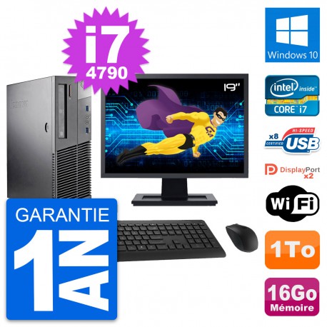PC Lenovo M93p SFF Ecran 19" Intel i7-4790 RAM 16Go Disque 1To Windows 10 Wifi