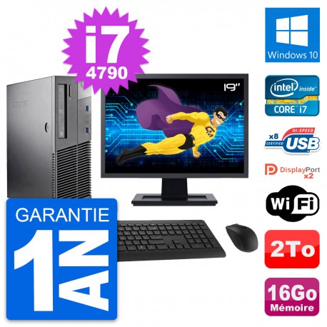 PC Lenovo M93p SFF Ecran 19" Intel i7-4790 RAM 16Go Disque 2To Windows 10 Wifi