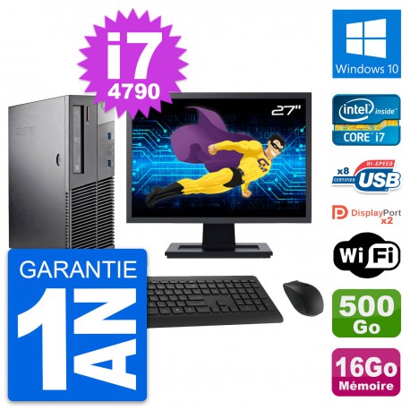 PC Lenovo M93p SFF Ecran 27" Intel i7-4790 RAM 16Go Disque 500Go Windows 10 Wifi