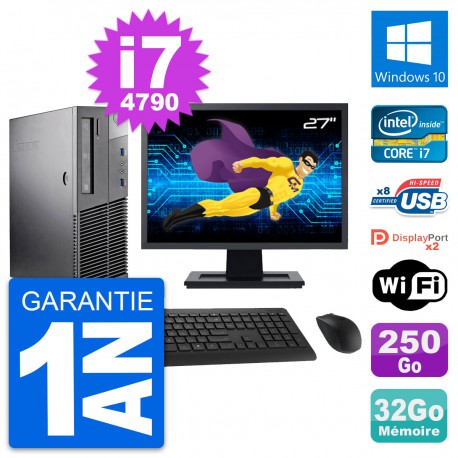 PC Lenovo M93p SFF Ecran 27" Intel i7-4790 RAM 32Go Disque 250Go Windows 10 Wifi