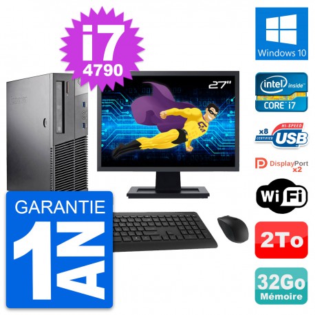 PC Lenovo M93p SFF Ecran 27" Intel i7-4790 RAM 32Go Disque 2To Windows 10 Wifi