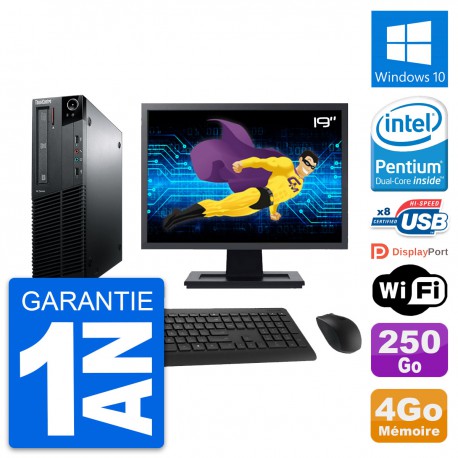 PC Lenovo M81 SFF Ecran 19" Intel G630 RAM 4Go Disque Dur 250Go Windows 10 Wifi
