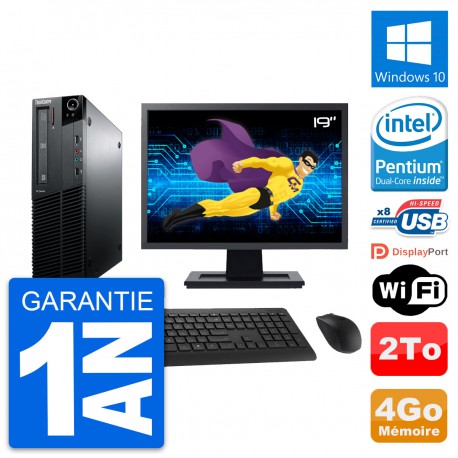 PC Lenovo M81 SFF Ecran 19" Intel G630 RAM 4Go Disque Dur 2To Windows 10 Wifi