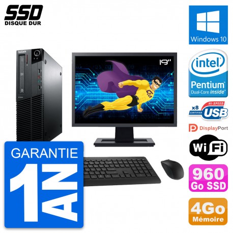 PC Lenovo M81 SFF Ecran 19" Intel G630 RAM 4Go SSD 960Go Windows 10 Wifi