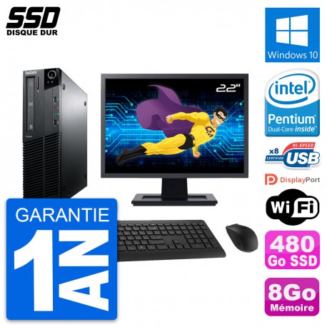 PC Lenovo M81 SFF Ecran 22" Intel G630 RAM 8Go SSD 480Go Windows 10 Wifi