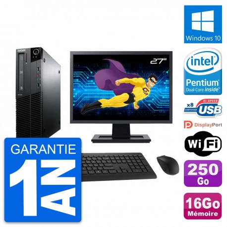 PC Lenovo M81 SFF Ecran 27" Intel G630 RAM 16Go Disque Dur 250Go Windows 10 Wifi