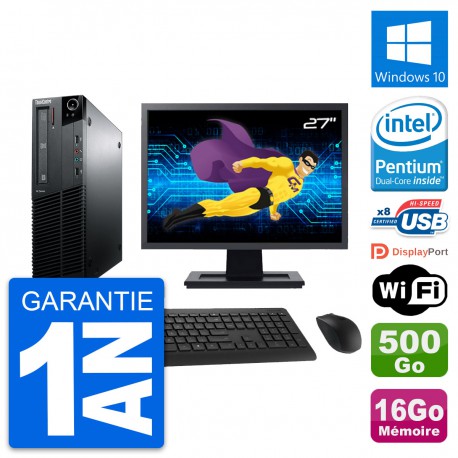 PC Lenovo M81 SFF Ecran 27" Intel G630 RAM 16Go Disque Dur 500Go Windows 10 Wifi