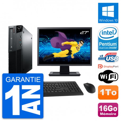 PC Lenovo M81 SFF Ecran 27" Intel G630 RAM 16Go Disque Dur 1To Windows 10 Wifi