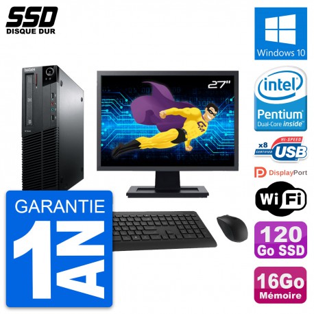 PC Lenovo M81 SFF Ecran 27" Intel G630 RAM 16Go SSD 120Go Windows 10 Wifi