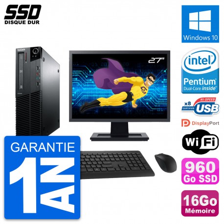 PC Lenovo M81 SFF Ecran 27" Intel G630 RAM 16Go SSD 960Go Windows 10 Wifi