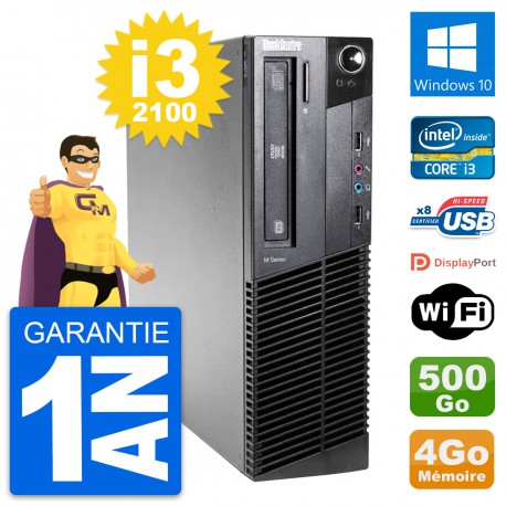 PC Lenovo ThinkCentre M81 SFF Intel i3-2100 RAM 4Go Disque 500Go Windows 10 Wifi
