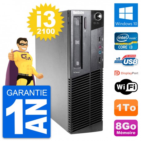 PC Lenovo ThinkCentre M81 SFF Intel i3-2100 RAM 8Go Disque 1To Windows 10 Wifi