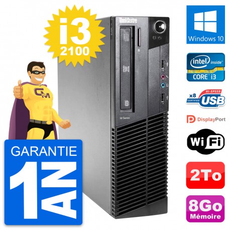 PC Lenovo ThinkCentre M81 SFF Intel i3-2100 RAM 8Go Disque 2To Windows 10 Wifi