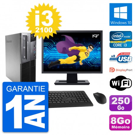 PC Lenovo M81 SFF Ecran 19" Intel i3-2100 RAM 8Go Disque 250Go Windows 10 Wifi