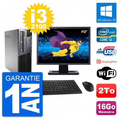 PC Lenovo M81 SFF Ecran 19" Intel i3-2100 RAM 16Go Disque 2To Windows 10 Wifi