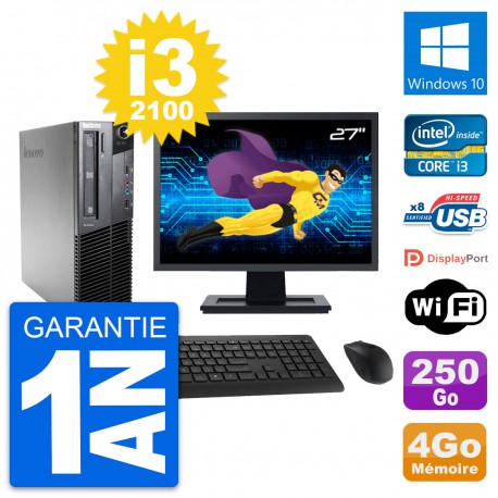 PC Lenovo M81 SFF Ecran 27" Intel i3-2100 RAM 4Go Disque 250Go Windows 10 Wifi