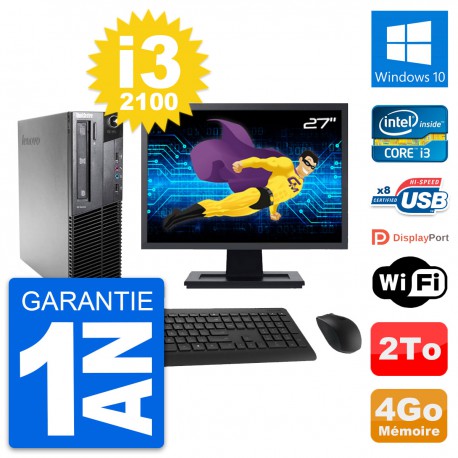 PC Lenovo M81 SFF Ecran 27" Intel i3-2100 RAM 4Go Disque Dur 2To Windows 10 Wifi