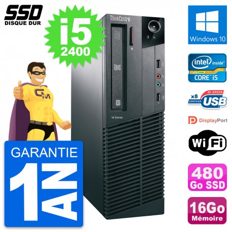 PC Lenovo ThinkCentre M81 SFF Intel i5-2400 RAM 16Go SSD 480Go Windows 10 Wifi