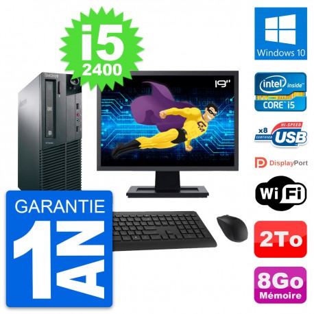 PC Lenovo M81 SFF Ecran 19" Intel i5-2400 RAM 8Go Disque Dur 2To Windows 10 Wifi