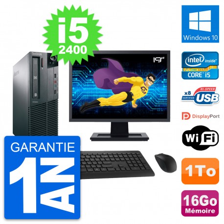 PC Lenovo M81 SFF Ecran 19" Intel i5-2400 RAM 16Go Disque 1To Windows 10 Wifi