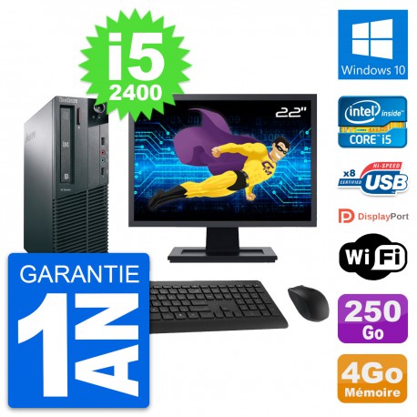 PC Lenovo M81 SFF Ecran 22" Intel i5-2400 RAM 4Go Disque 250Go Windows 10 Wifi