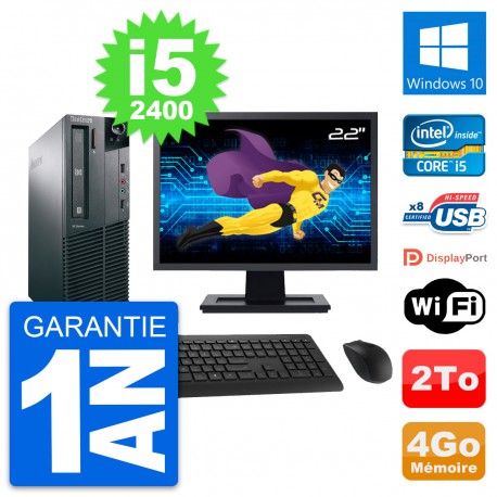 PC Lenovo M81 SFF Ecran 22" Intel i5-2400 RAM 4Go Disque Dur 2To Windows 10 Wifi