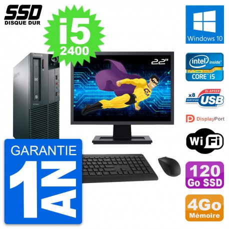 PC Lenovo M81 SFF Ecran 22" Intel Core i5-2400 RAM 4Go SSD 120Go Windows 10 Wifi